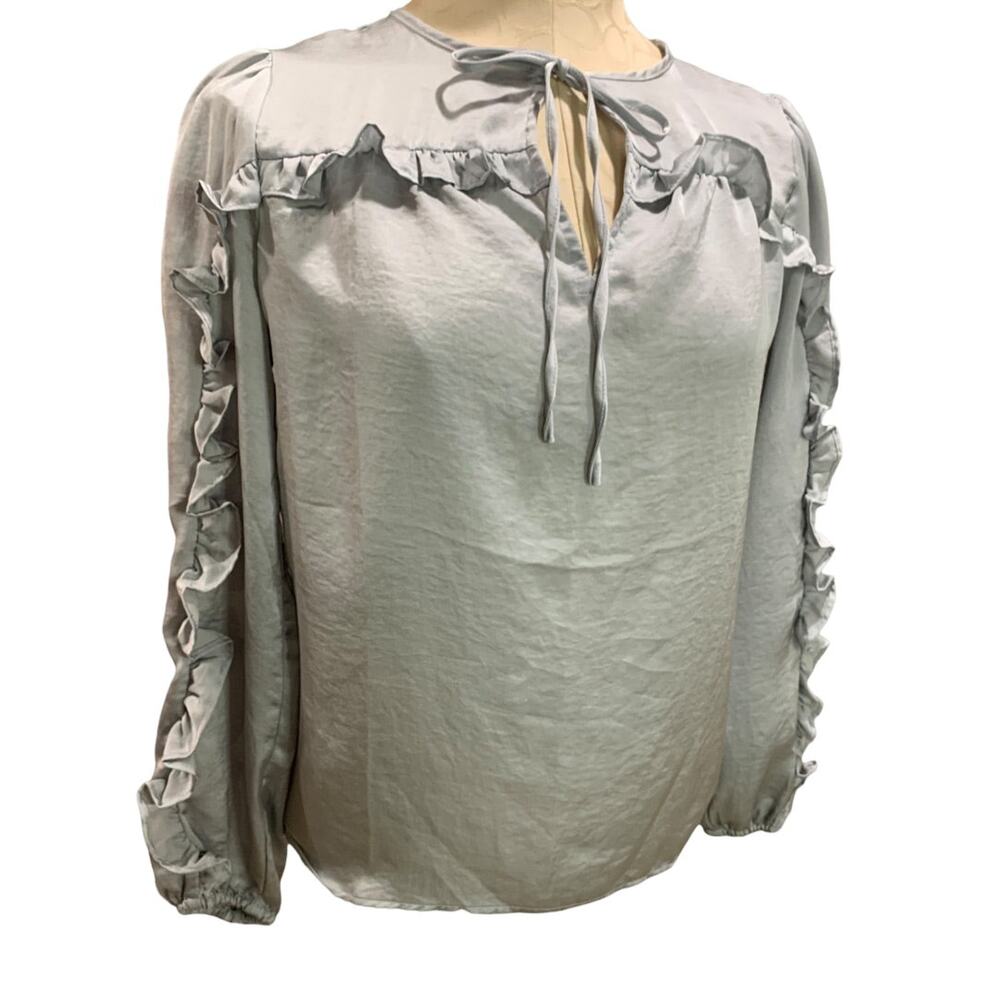 XXSP Loft Petites Womens Gray Satiny Pullover Blouse‎ Ruffle Detail
